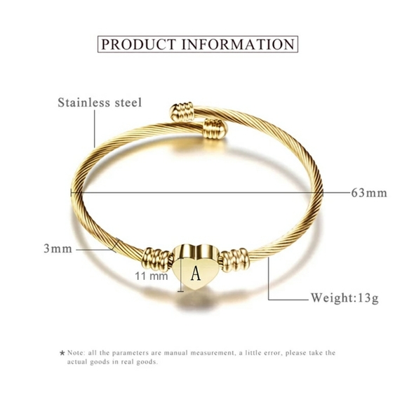 💛Gold initial E heart charm bracelet - Picture 8 of 8